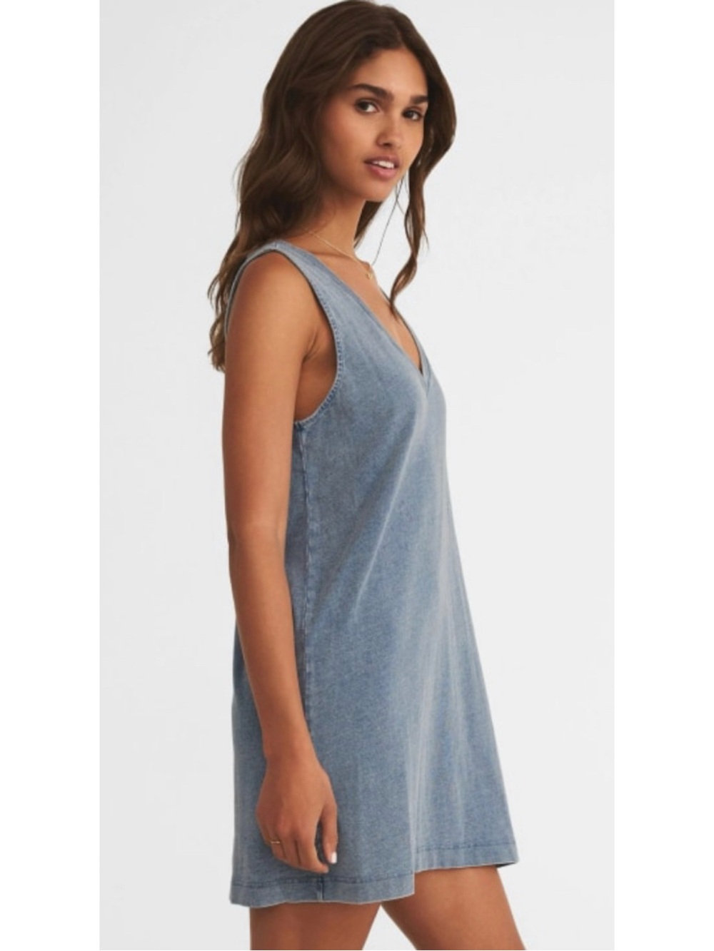 Z Supply Sloane V-Neck Jersey Denim Mini Dress - Picture 4 of 12